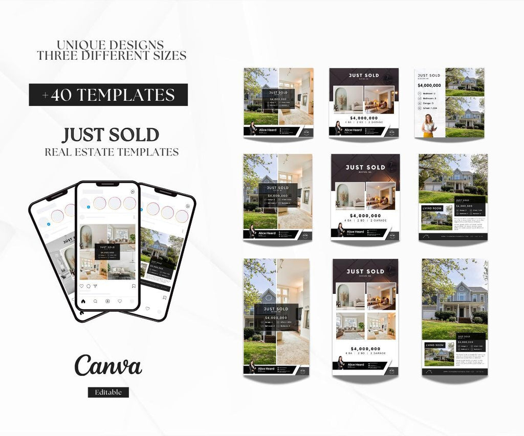 Just Sold Premium Quality Social Media Posts |Just Sold Instagram Posts and Stories | Real Estate Marketing | Three Different Sizes | Canva