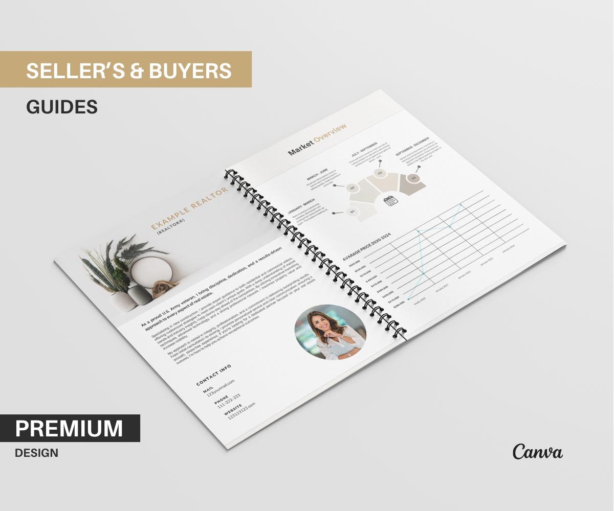 Seller's & Buyer's Guides, Listing Presentation, Buyer's Guide, Seller's Guide, Premium Designs, Premium Guides, Canva