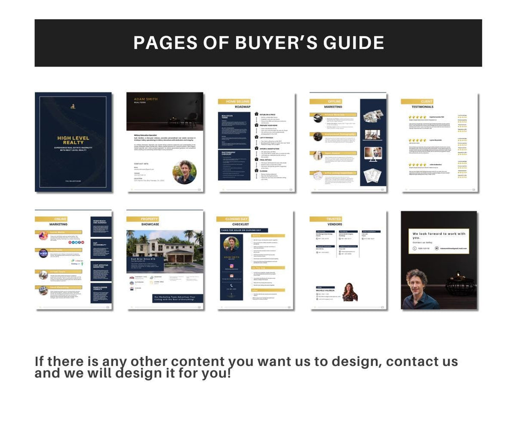 Luxury Navy Blue Guides, Seller's & Buyer's Guides, Listing Presentation, Buyer's Guide, High-End Design, Canva