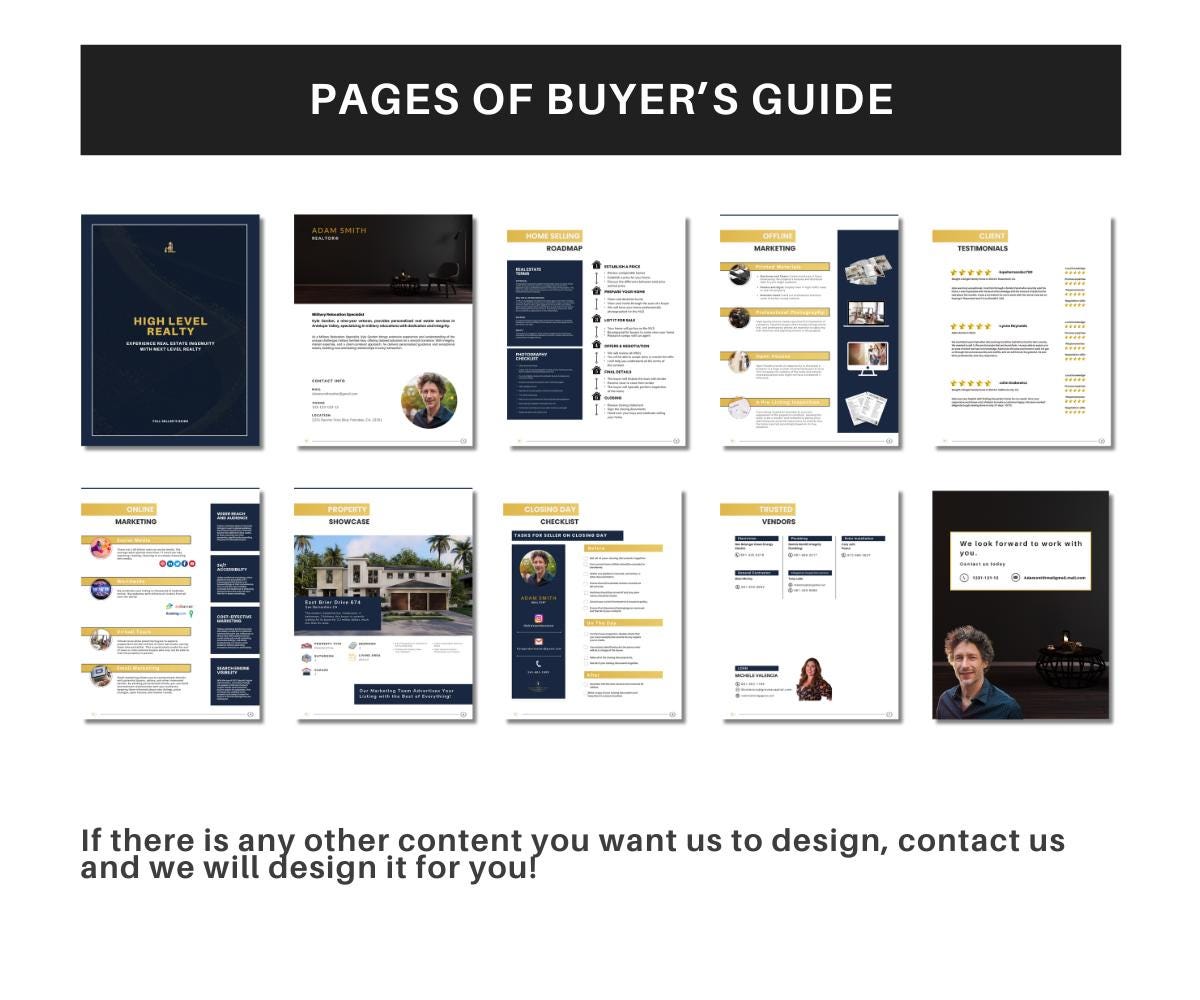 Luxury Navy Blue Guides, Seller's & Buyer's Guides, Listing Presentation, Buyer's Guide, High-End Design, Canva