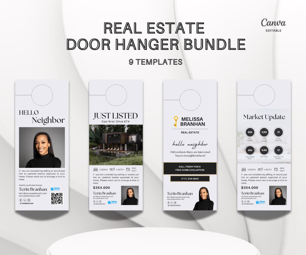 Real Estate Door Hangers | Door Hanger Bundle | Real Estate Farming | Realtor Branding | Editable Canva Templates | 2025