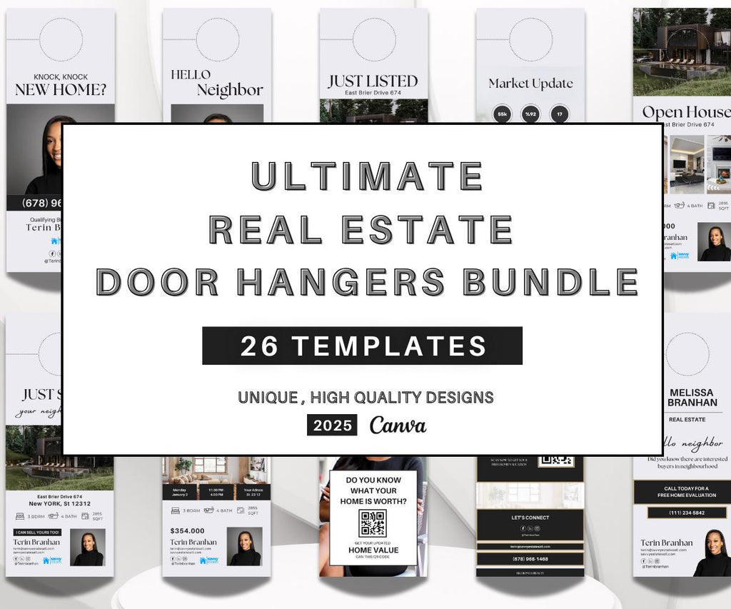 Ultimate Real Estate Door Hangers | Door Hanger Bundle | Real Estate Farming | Realtor Branding | Editable Canva Templates | 2025