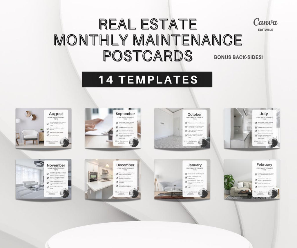 Monthly Maintenance Postcards | Postcards with Back-Sides | Premium Quality Postcards | Canva Postcards | 2025 Unique Designs
