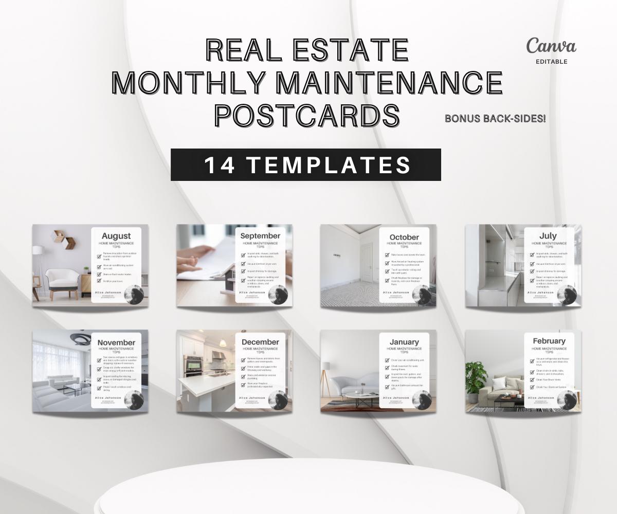 Monthly Maintenance Postcards | Postcards with Back-Sides | Premium Quality Postcards | Canva Postcards | 2025 Unique Designs