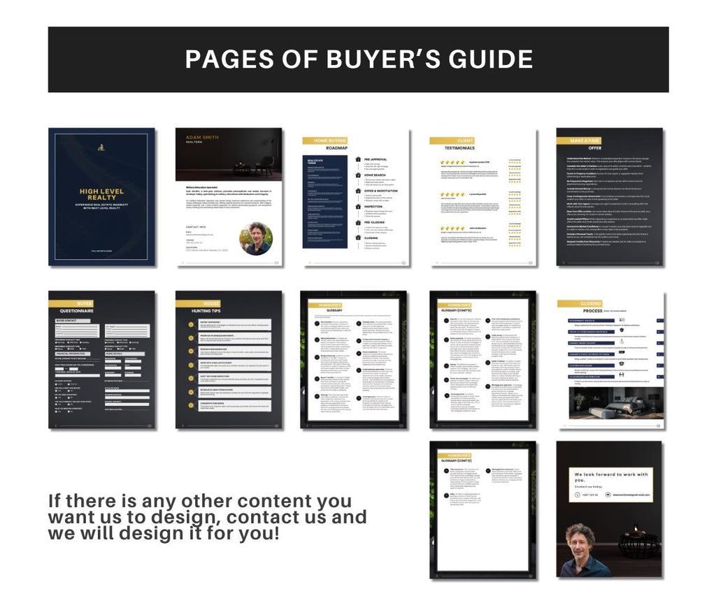 Luxury Navy Blue Guides, Seller's & Buyer's Guides, Listing Presentation, Buyer's Guide, High-End Design, Canva