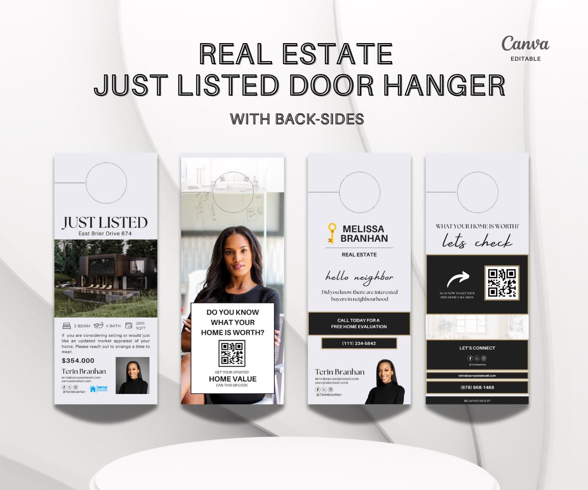Just Listed Door Hanger | Canva Door Hangers | Editable Door Hanger | With Back-Sides | Canva 2025