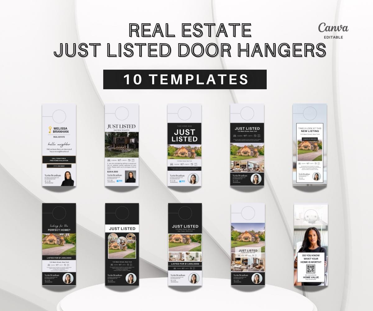 Just Listed Door Hangers | Door Hangers with Back-Side | Real Estate Door Hangers | Editable Door Hangers | Real Estate Farming | Canva 2025