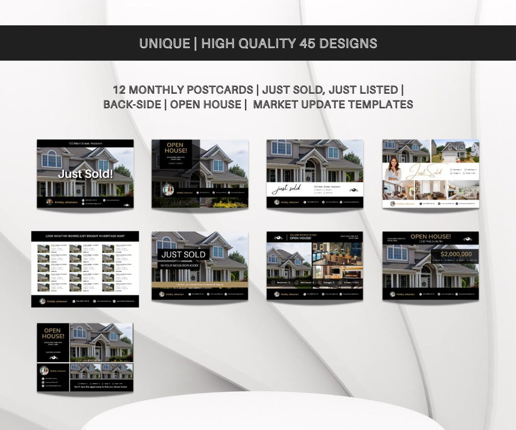 Real Estate Premium Postcards | Ultimate Postcard Bundle | Just Listed, Just Sold Postcard | Under Contract | Unique Designs | Canva 2025