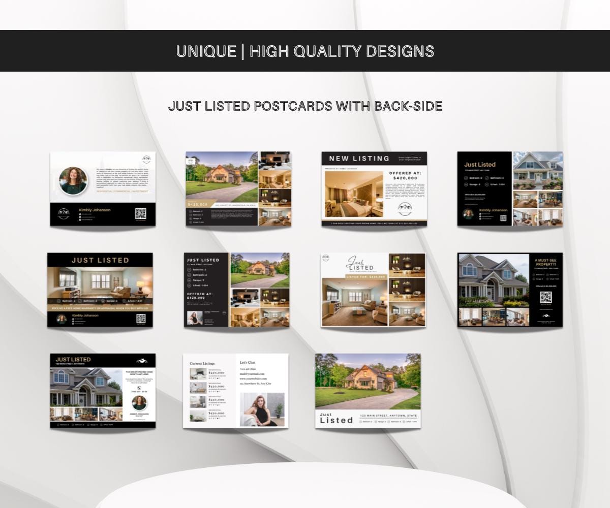 Just Listed Postcards | Postcards with Back-Sides | Premium Quality Postcards | Canva Postcards | 2025 Unique Designs