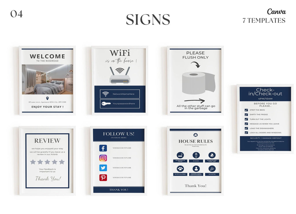 Blue Airbnb Welcome Book | Cleaning Checklists | VRBO Welcome Book | House manual | Editable Blue Airbnb Guest Book | Canva Airbnb