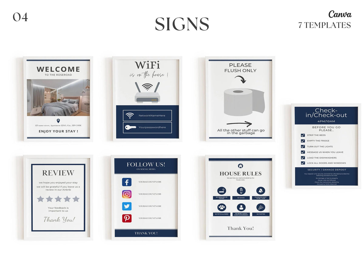 Blue Airbnb Welcome Book | Cleaning Checklists | VRBO Welcome Book | House manual | Editable Blue Airbnb Guest Book | Canva Airbnb