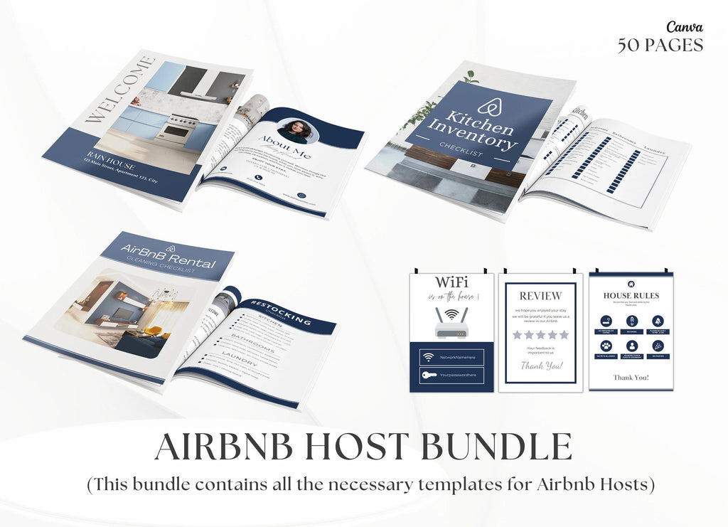 Blue Airbnb Welcome Book | Cleaning Checklists | VRBO Welcome Book | House manual | Editable Blue Airbnb Guest Book | Canva Airbnb