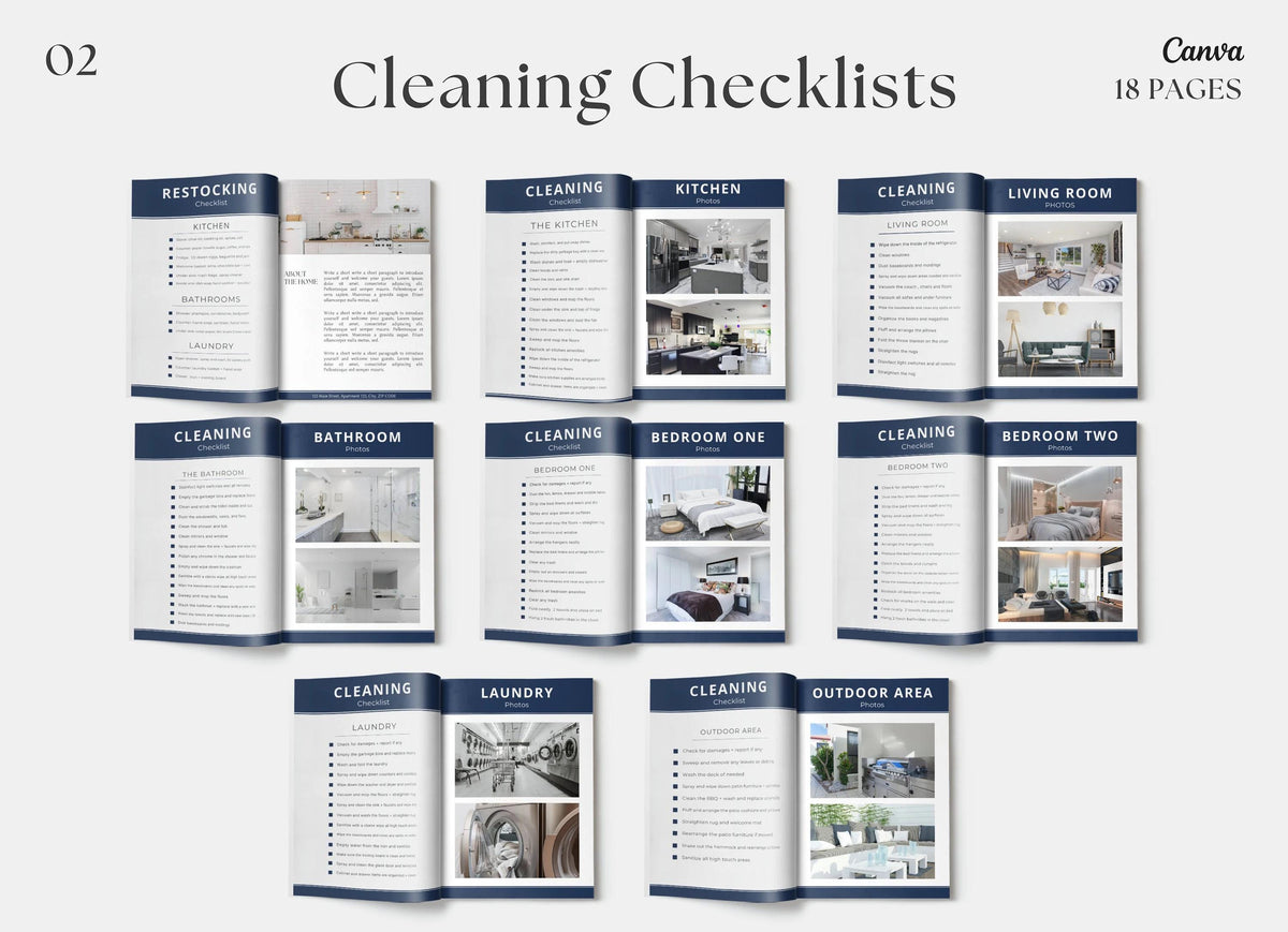 Blue Airbnb Welcome Book | Cleaning Checklists | VRBO Welcome Book | House manual | Editable Blue Airbnb Guest Book | Canva Airbnb