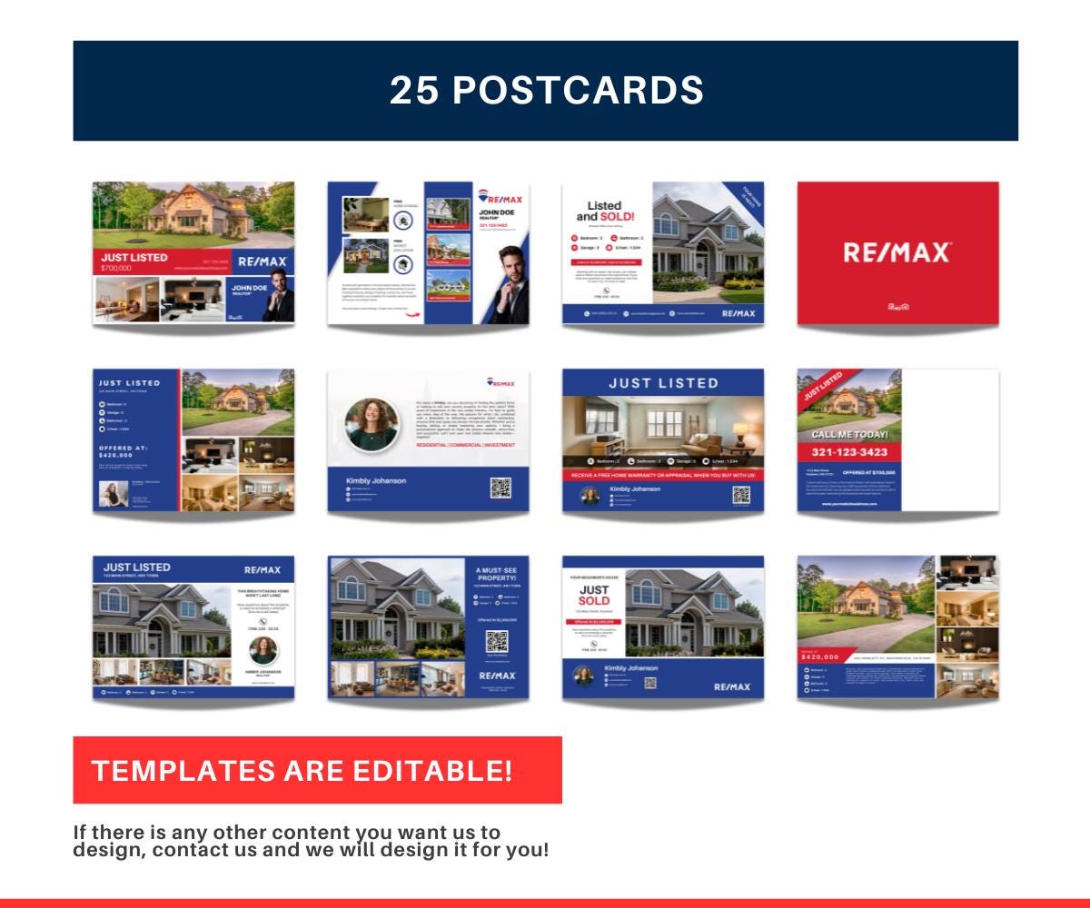 RE/MAX Postcard Template | Real Estate Marketing Card | Editable Canva Realtor Template | Just Listed Sold Farming Cards