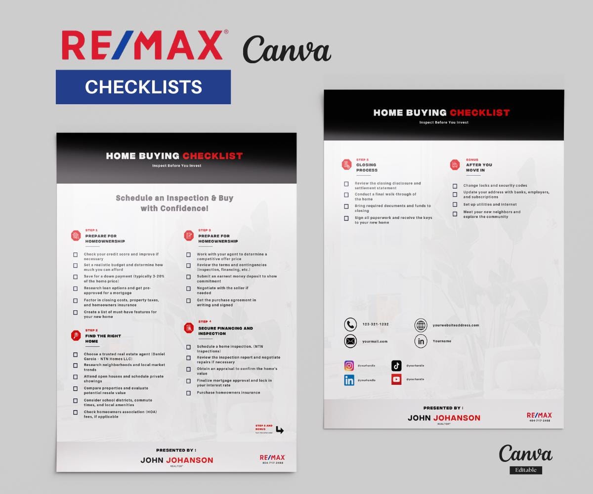 RE/MAX Home Buying Checklists | Buyer’s Checklist | Printable Real Estate Planner | Home Purchase Organizer | Instant Download