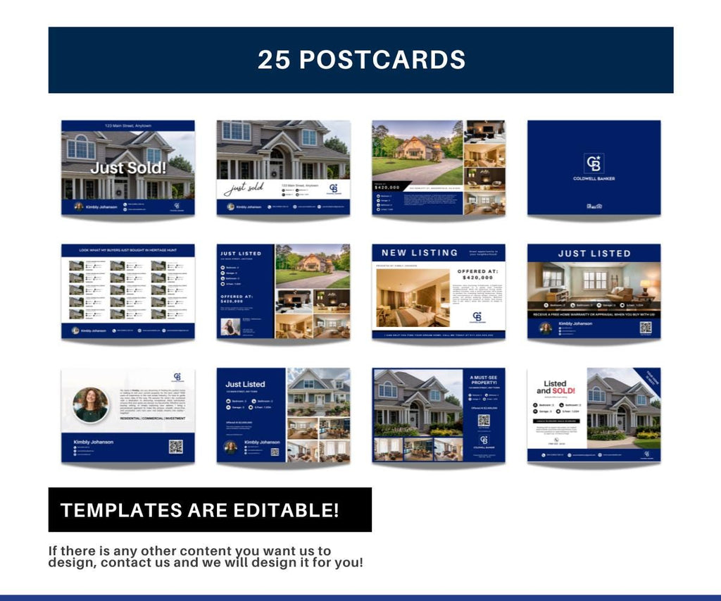 Coldwell Banker Real Estate Postcard Templates | Realtor Just Listed / Just Sold / Market Update & Many More Marketing Cards | Canva