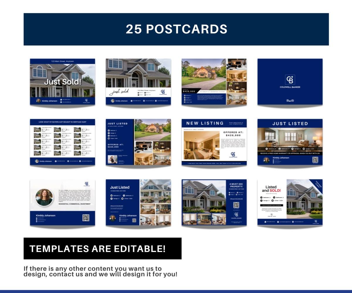 Coldwell Banker Real Estate Postcard Templates | Realtor Just Listed / Just Sold / Market Update & Many More Marketing Cards | Canva