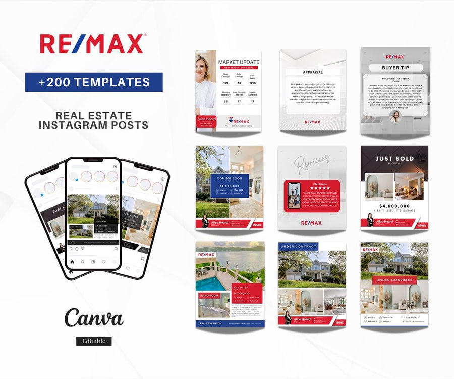200+ RE/MAX Social Media Templates | Instagram & Facebook | 3 Size Formats | Canva Editable