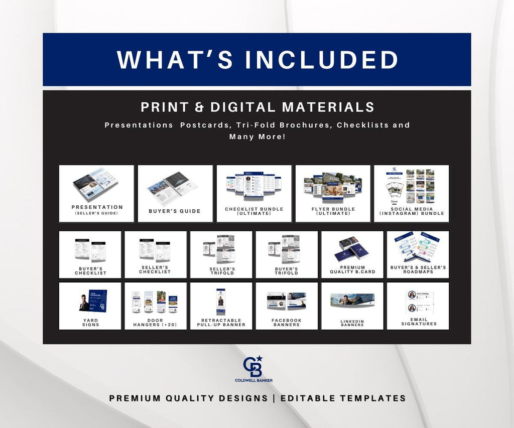 Coldwell Banker Real Estate Marketing Bundle | Blue Templates | Sellers & Buyers Guide, Flyers, Checklists, Social Media Templates | Canva