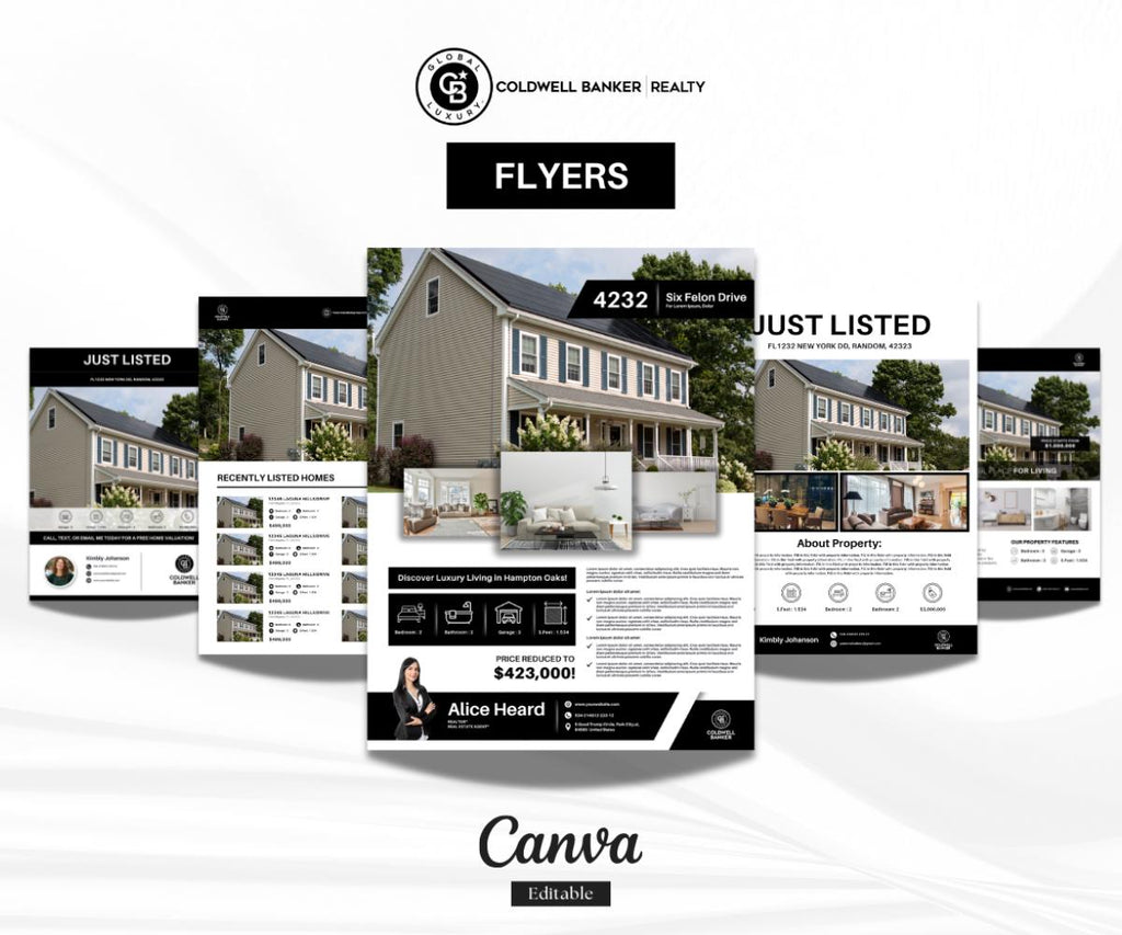 15 Coldwell Banker Luxury Real Estate Flyers | Black & White Modern Templates | Editable Canva Design | Realtor Marketing Kit
