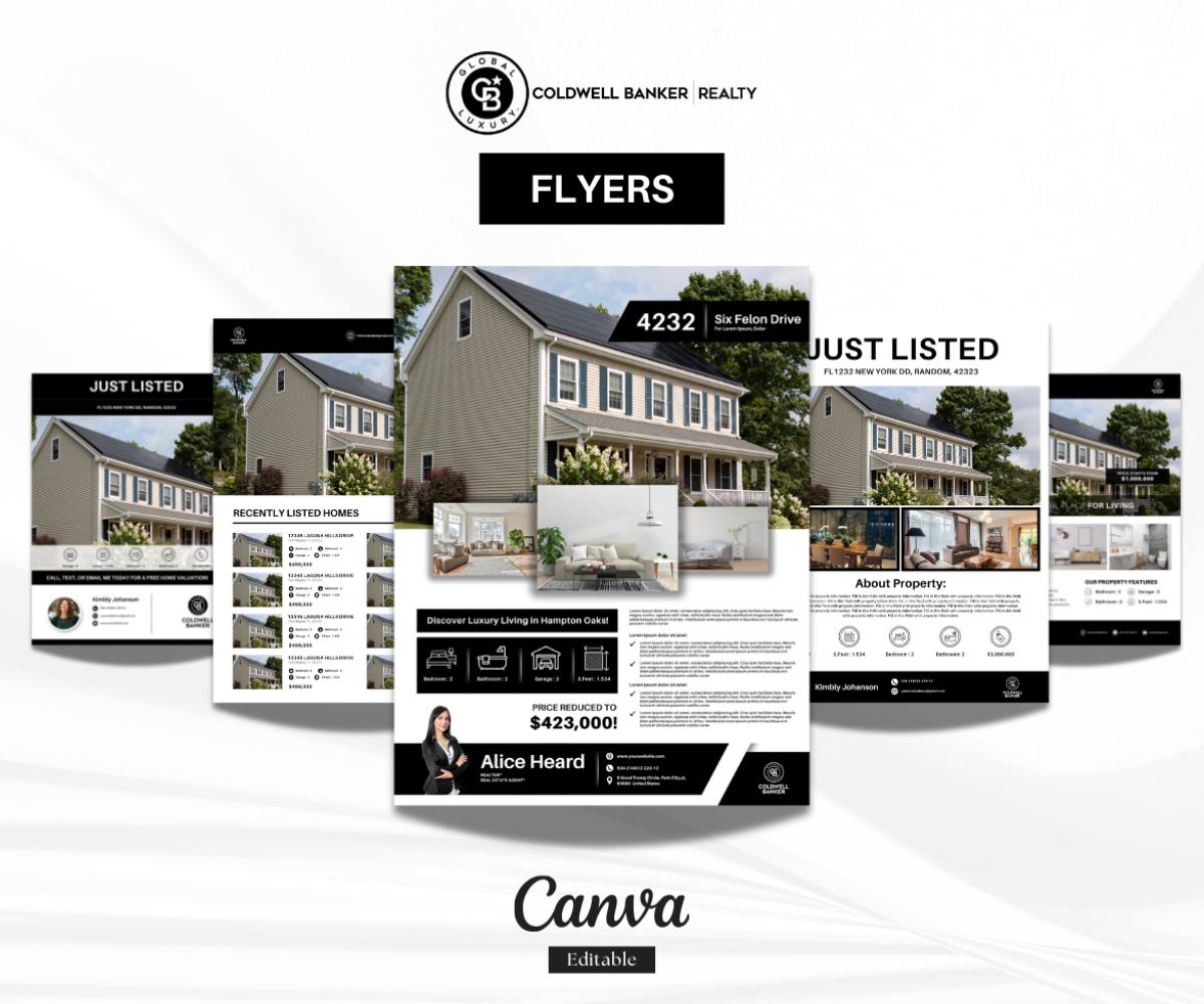 15 Coldwell Banker Luxury Real Estate Flyers | Black & White Modern Templates | Editable Canva Design | Realtor Marketing Kit