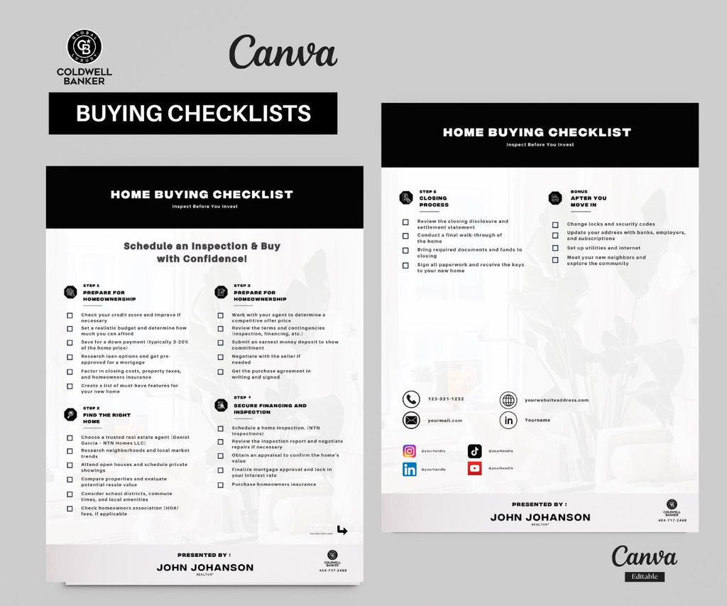 Home Selling & Buying Checklists | Printable Real Estate Seller’s Checklist | Coldwell Banker Luxury | PDF Download | Editable Canva