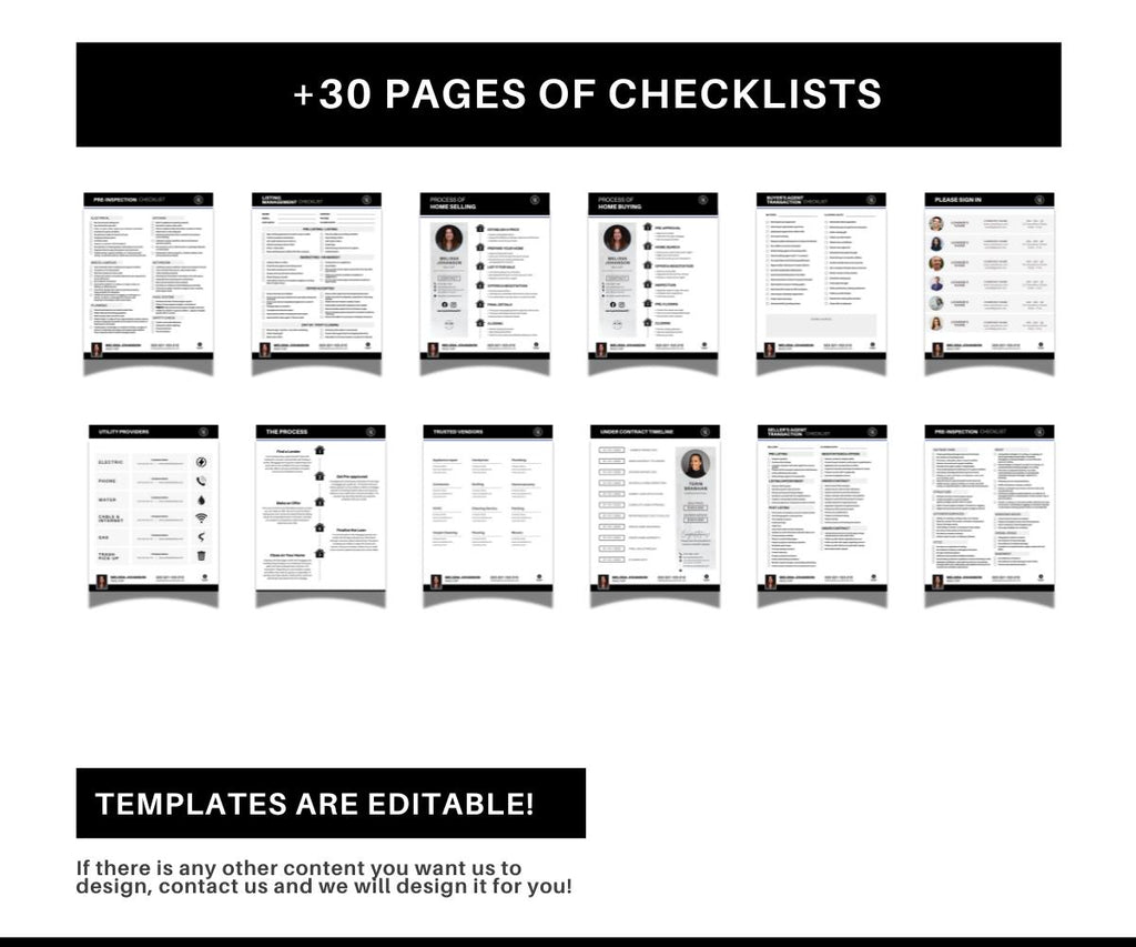 34-Pages Real Estate Checklists | Coldwell Banker Luxury | Printable & Editable PDF + Canva Template | Black and White