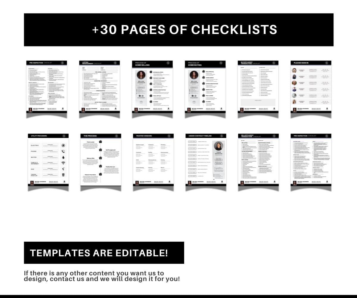 34-Pages Real Estate Checklists | Coldwell Banker Luxury | Printable & Editable PDF + Canva Template | Black and White