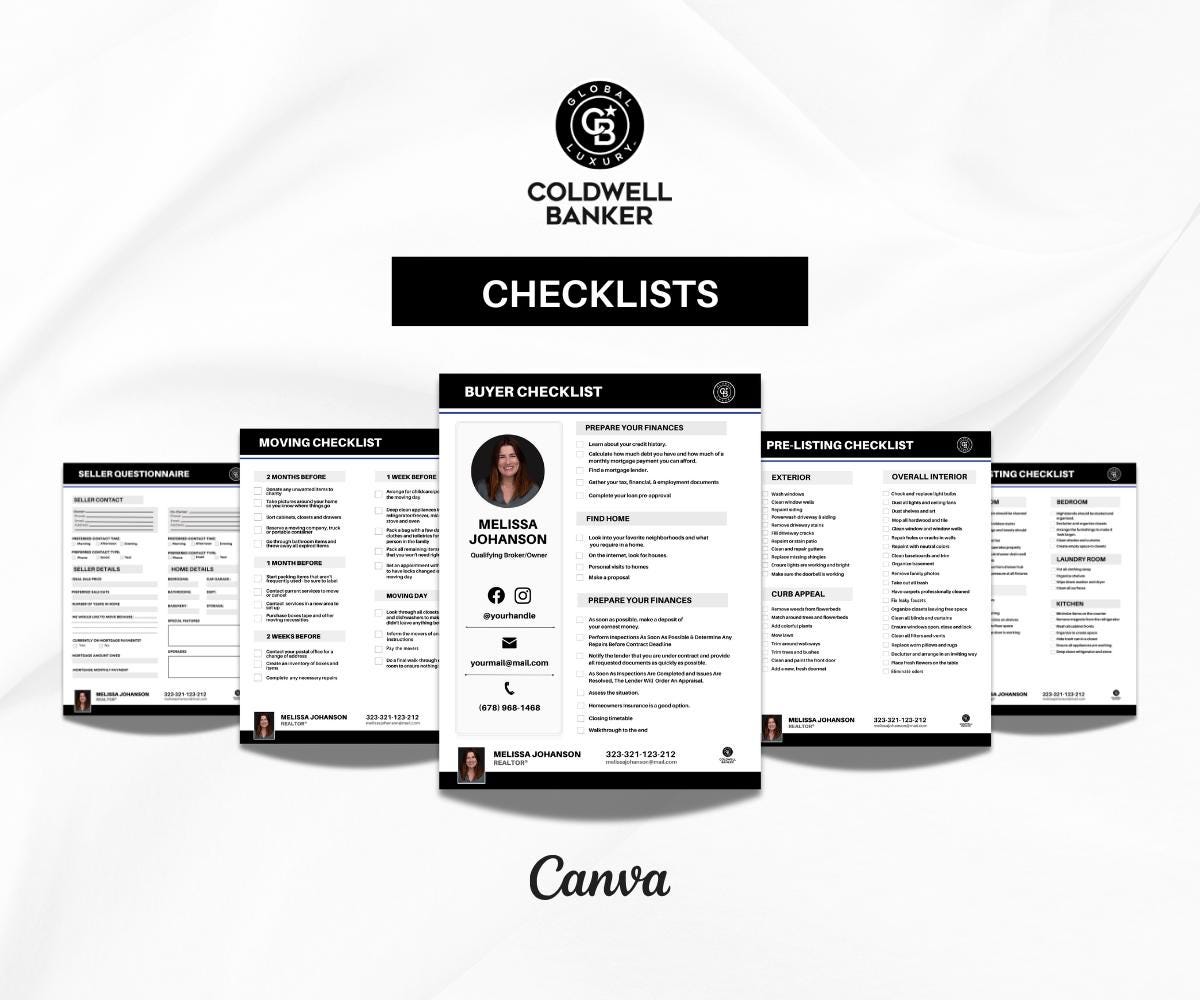 Coldwell Banker Luxury Real Estate Marketing Bundle | Sellers & Buyers Guide, Flyers, Checklists, Social Media Templates | Black and White