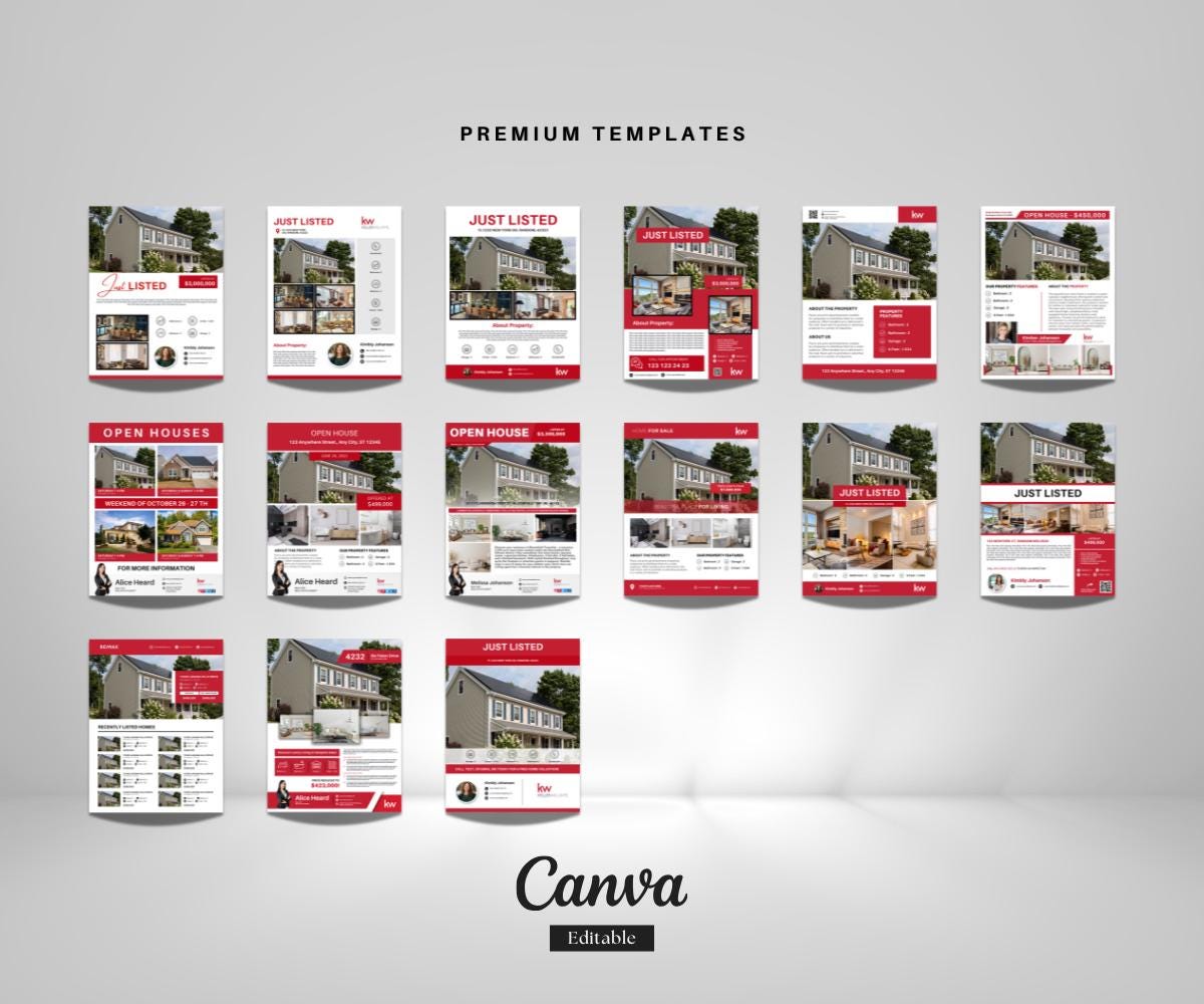 Premium Keller Williams Real Estate Flyer Bundle | 15 Editable Canva Templates | Modern KW Listing Flyers | Realtor Marketing Kit