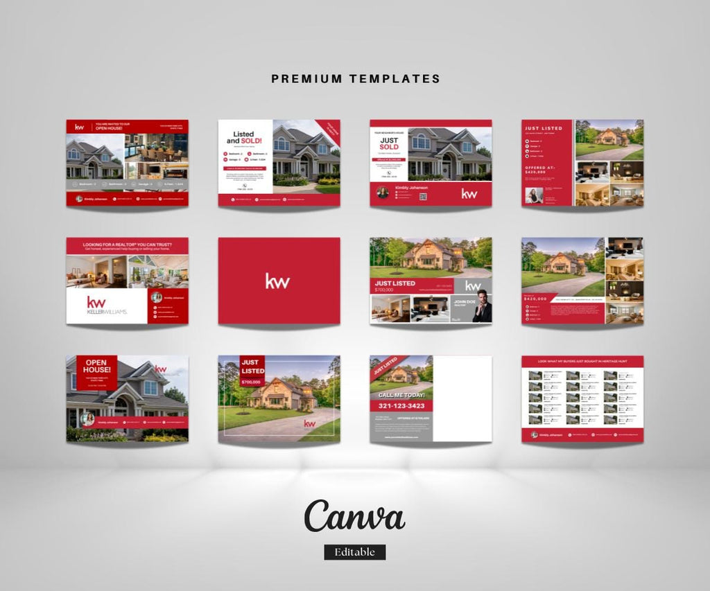 Keller Williams Real Estate Postcard Bundle | 25 Editable Canva Templates | Modern Realtor Marketing Kit | KW Farming Mailer Design