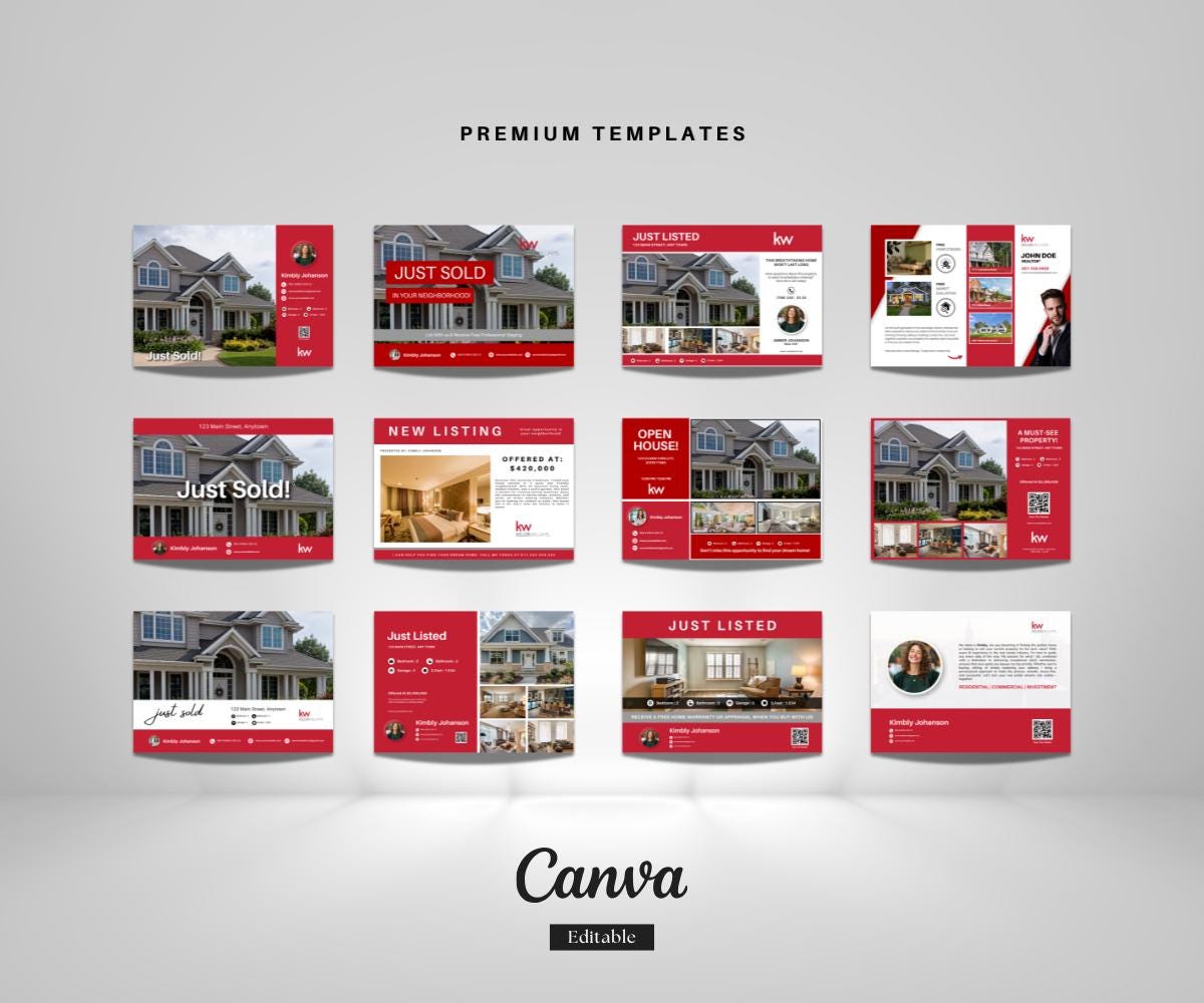 Keller Williams Real Estate Postcard Bundle | 25 Editable Canva Templates | Modern Realtor Marketing Kit | KW Farming Mailer Design