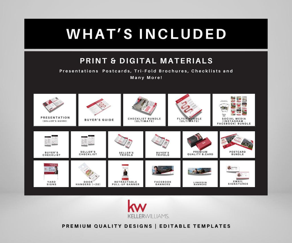 Ultimate Keller Williams Real Estate Marketing Bundle | Premium Red Templates for Realtors | Flyers, Guides, Checklists, Postcards & More