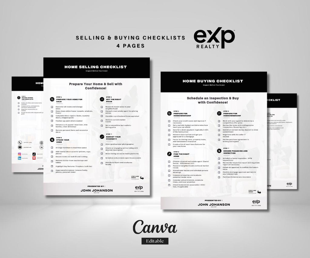 Premium Home Buying & Selling Checklists | 4-Page Real Estate Planner | EXP Realty Branded | Printable PDF | Buyer Seller Guide