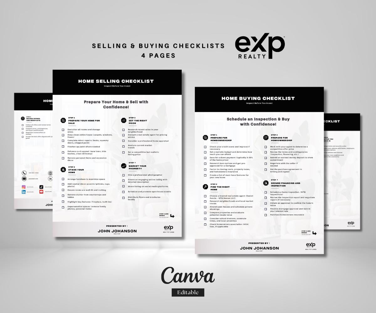 Premium Home Buying & Selling Checklists | 4-Page Real Estate Planner | EXP Realty Branded | Printable PDF | Buyer Seller Guide