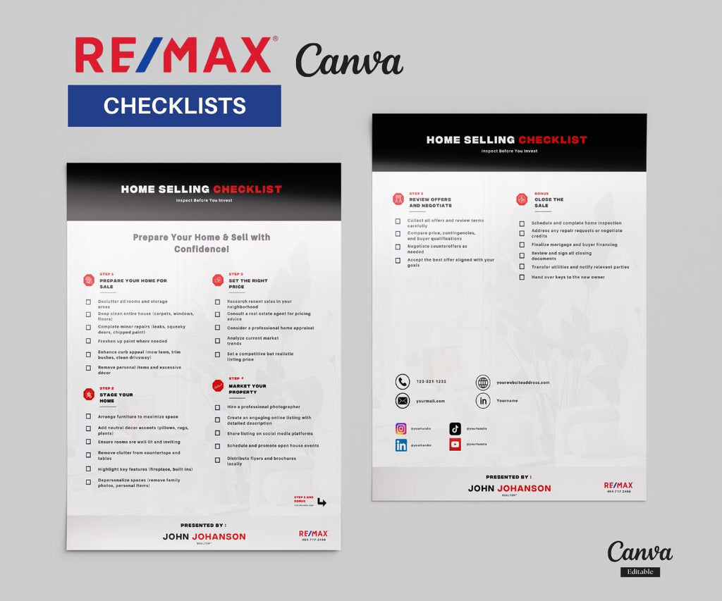 Re/Max Home Selling Checklists | Home Selling Checklists | Remax Canva | Remax Editable | Remax Checklists 2025