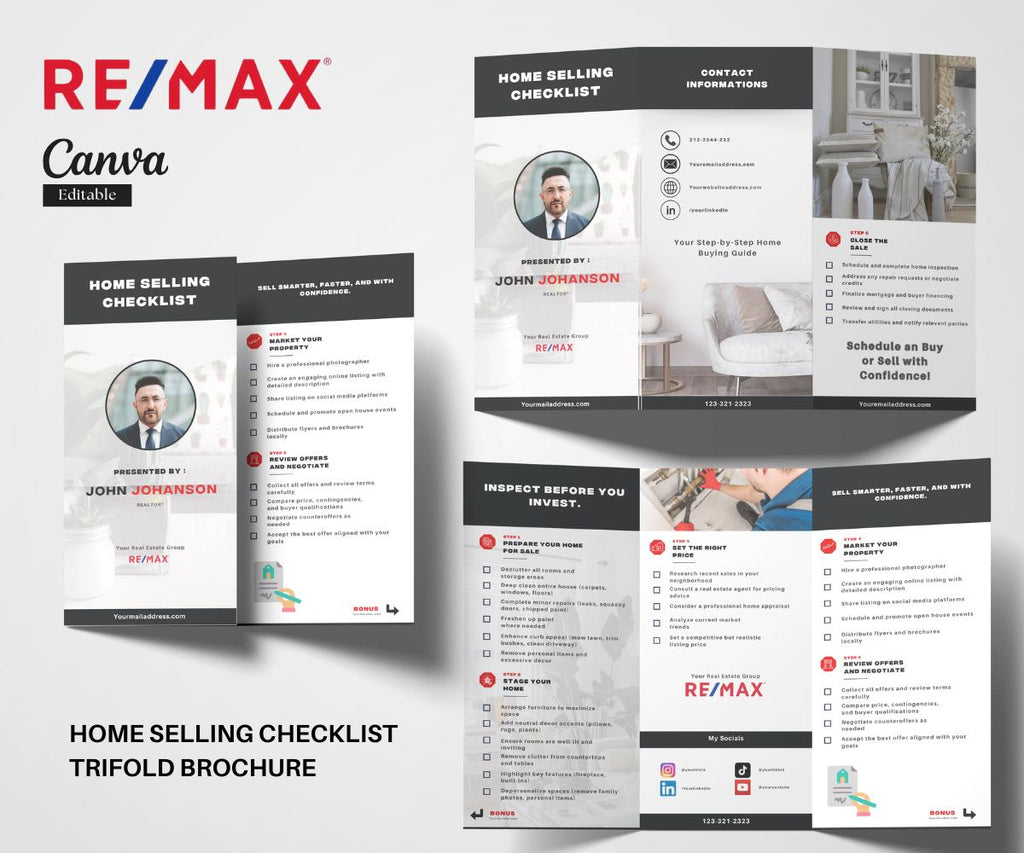 Remax Trifold Brochure | Remax Home Selling Checklist | Remax Brochure | Home Selling Checklist | Remax Canva