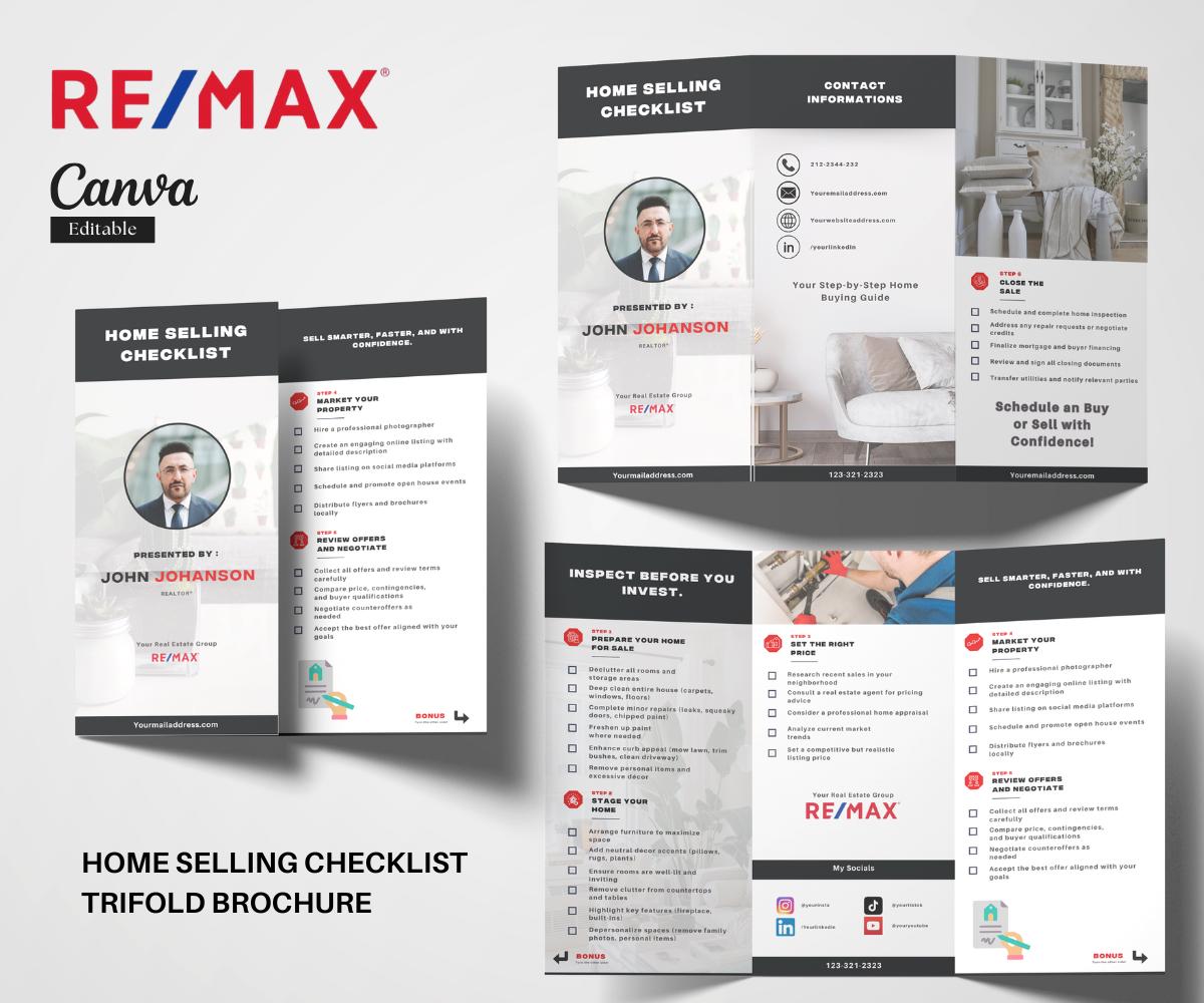 Remax Trifold Brochure | Remax Home Selling Checklist | Remax Brochure | Home Selling Checklist | Remax Canva