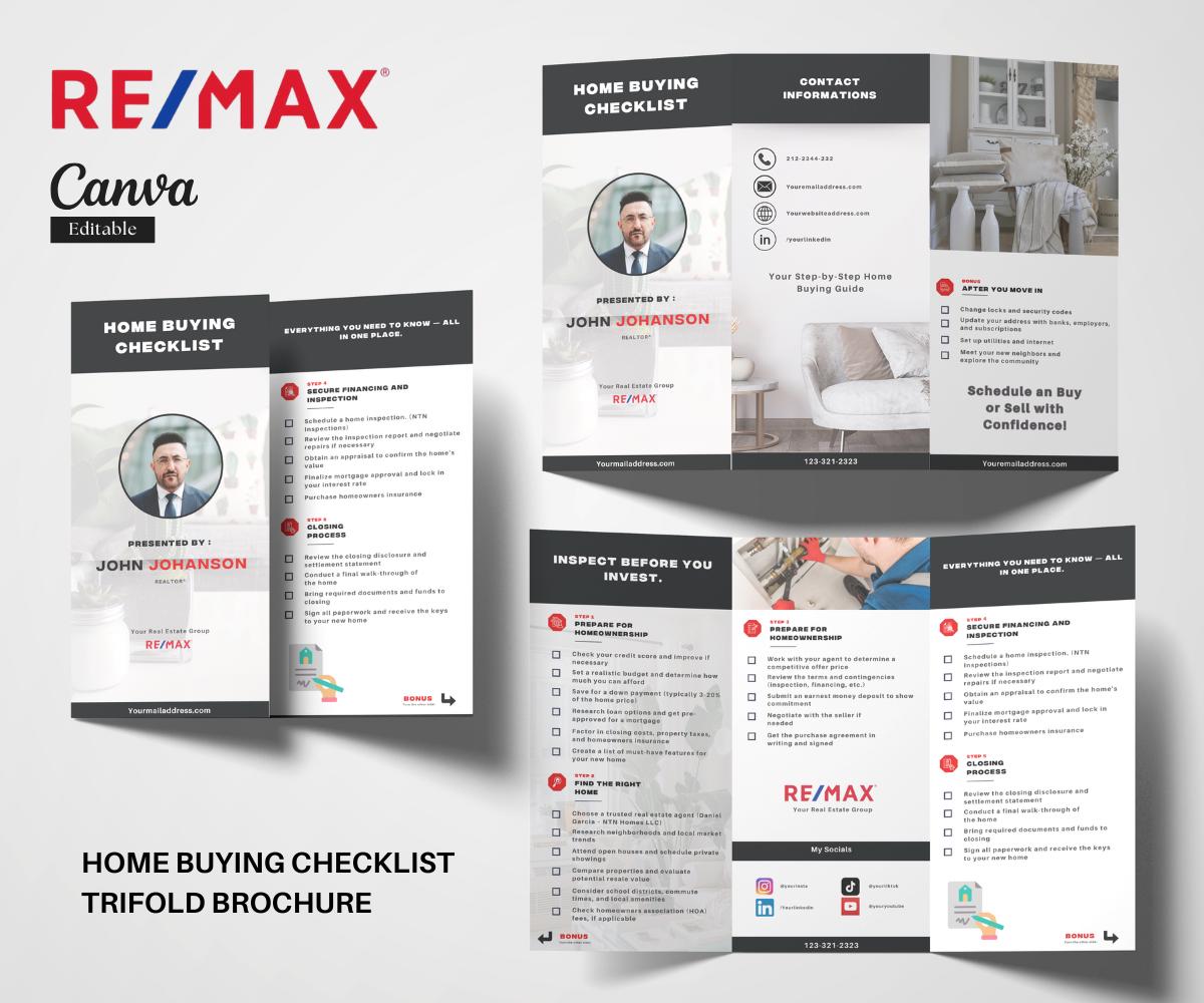 Remax Home Buying Checklist | Remax Canva Template | Remax Trifold Brochure | Home Buying Checklist Trifold | 2025