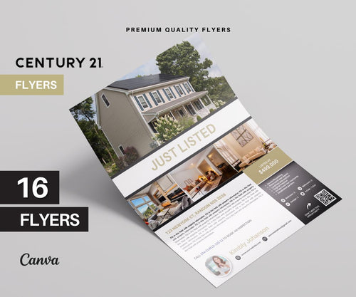 16 Real Estate Flyers for Century 21 | Editable Modern Real Estate Templates | Canva Flyer Bundle for Agents