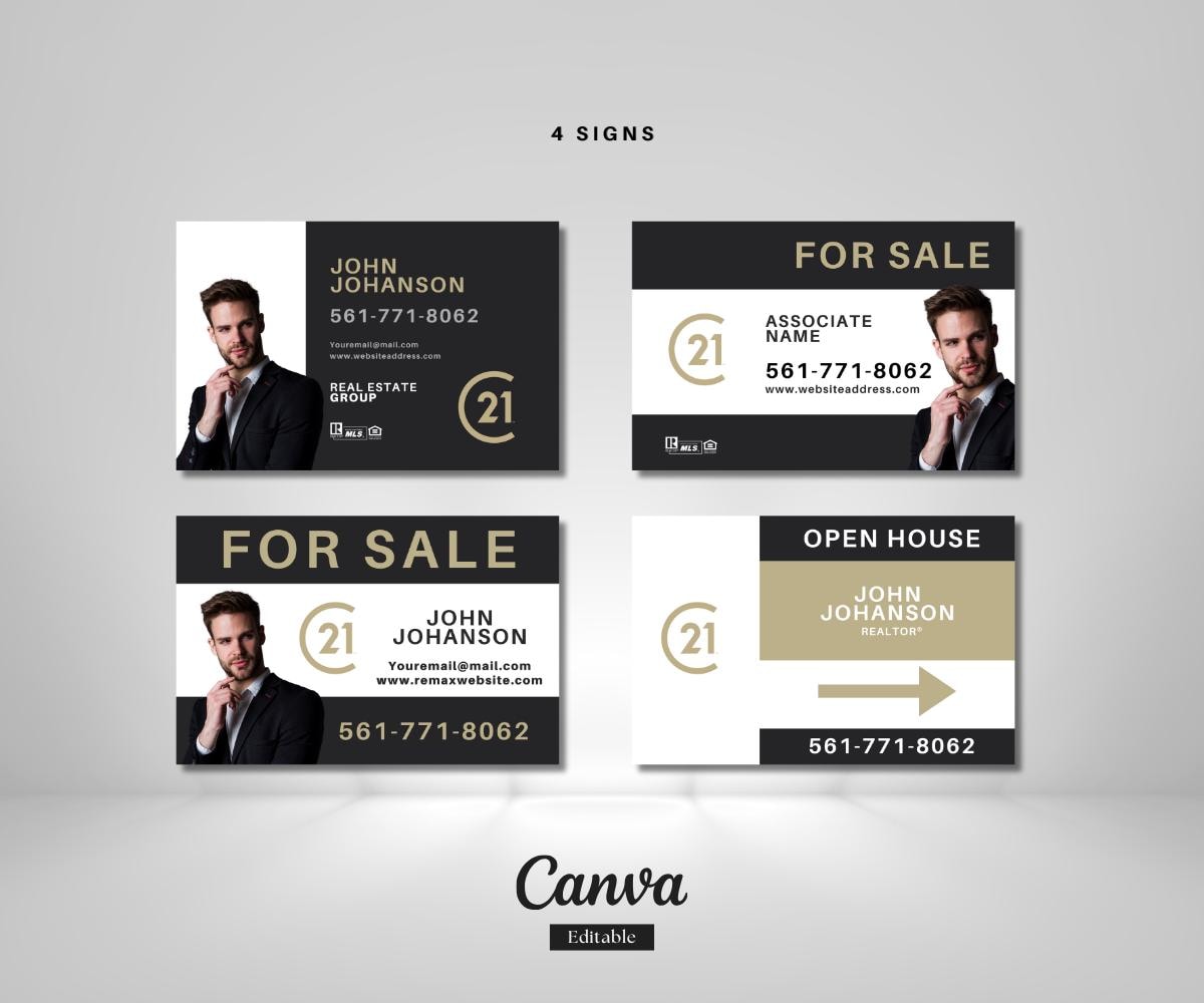 Century 21 Yard Sign Templates | Real Estate For Sale Signs | Editable Canva Design for Realtors | Modern C21 Signs
