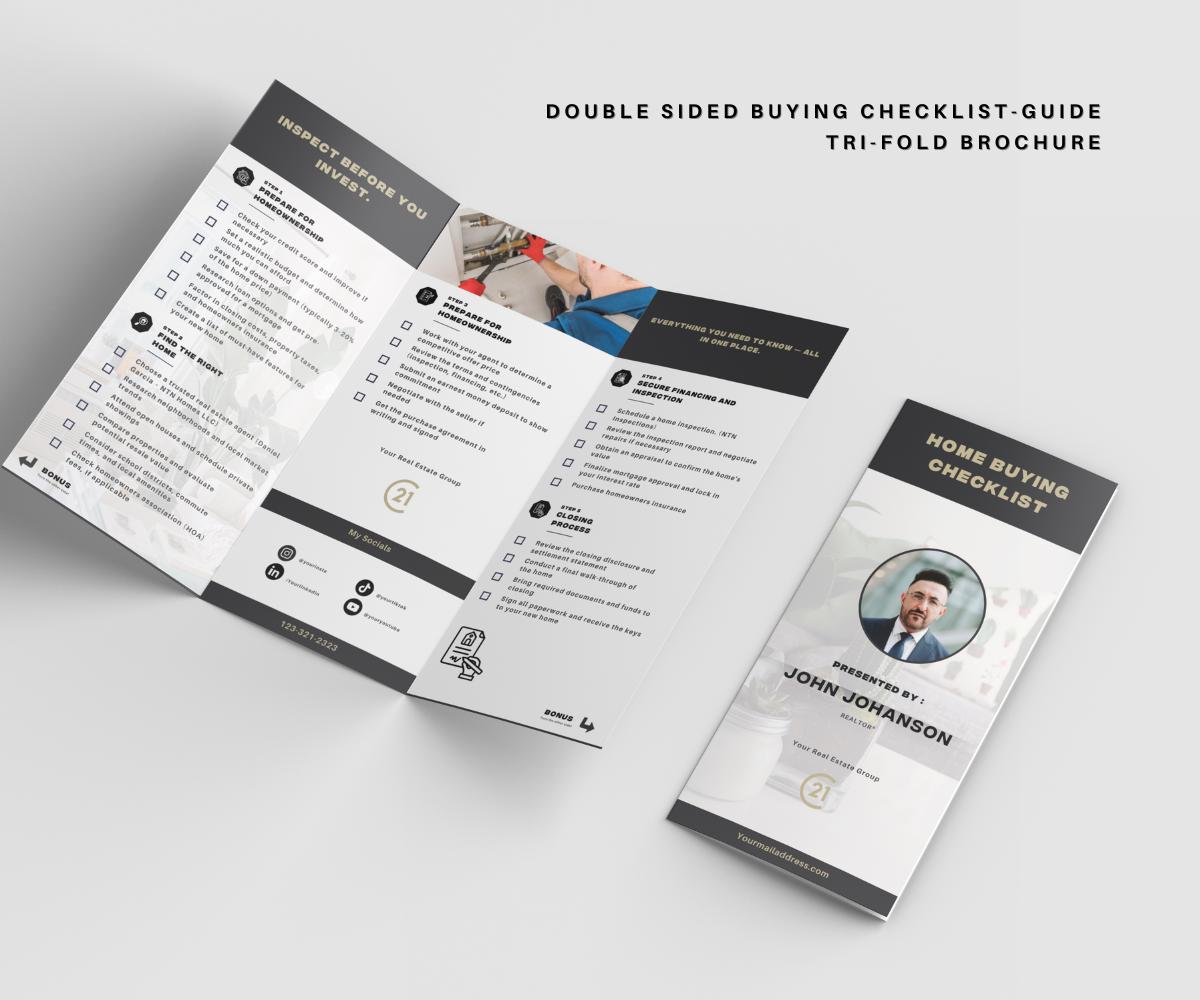 Double-Sided Real Estate Trifold Brochures | Buyers & Sellers Checklist Guides | Century 21 Style | Editable Canva Template