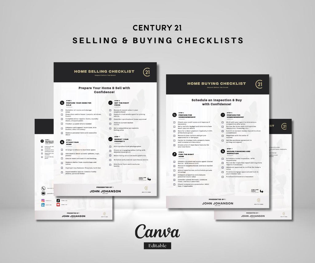 4-Page Real Estate Checklist Guide | Sellers & Buyers Combined | Editable Canva Template | Century 21 Style