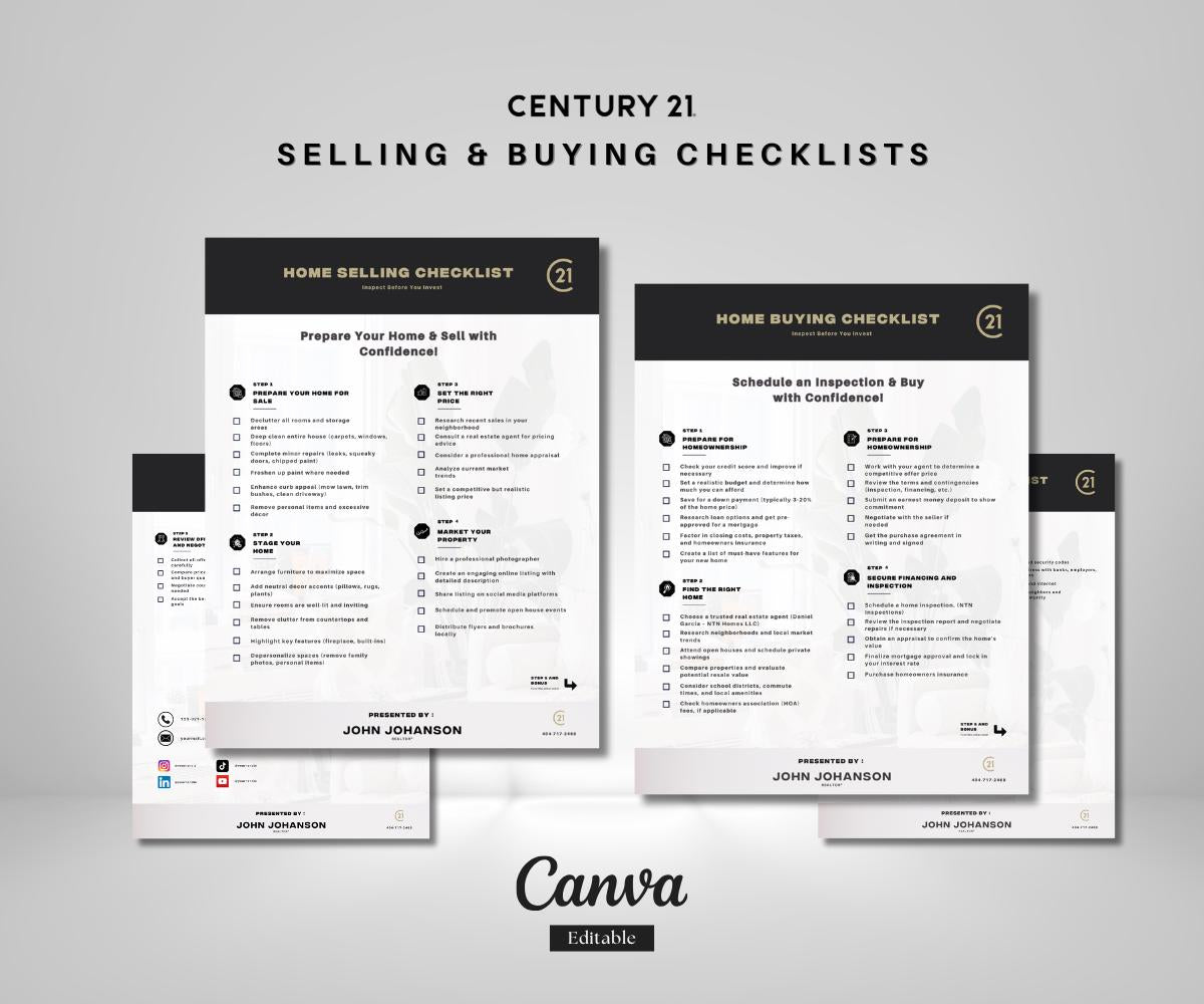 4-Page Real Estate Checklist Guide | Sellers & Buyers Combined | Editable Canva Template | Century 21 Style