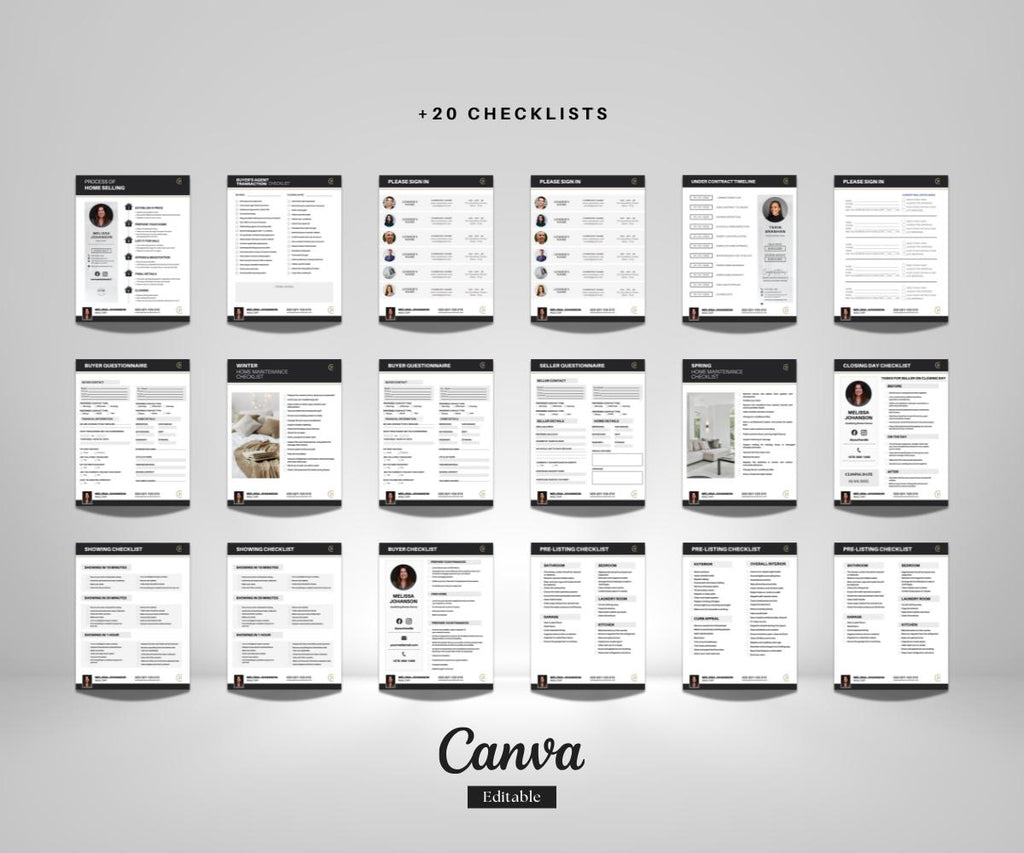 25 Real Estate Checklist Templates | Century 21 Style | Editable Canva Bundle | Canva editable