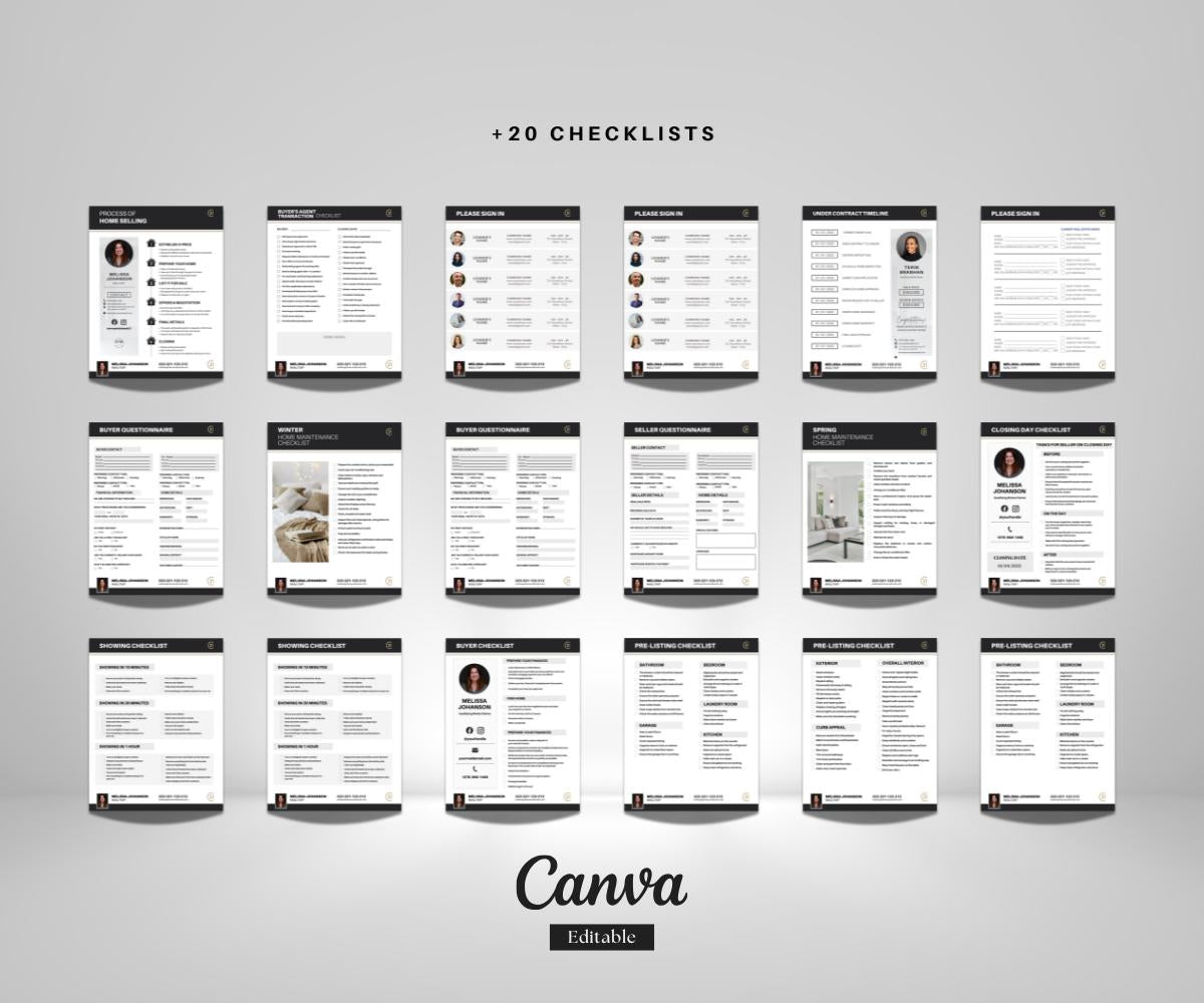 25 Real Estate Checklist Templates | Century 21 Style | Editable Canva Bundle | Canva editable