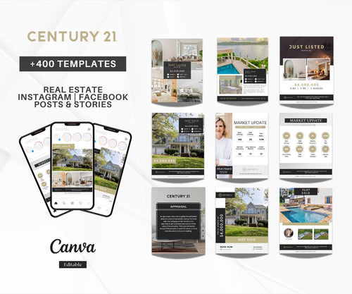 400+ Real Estate Social Media Templates | Instagram & Facebook Canva Bundle | Realtor Marketing Kit | Editable Designs