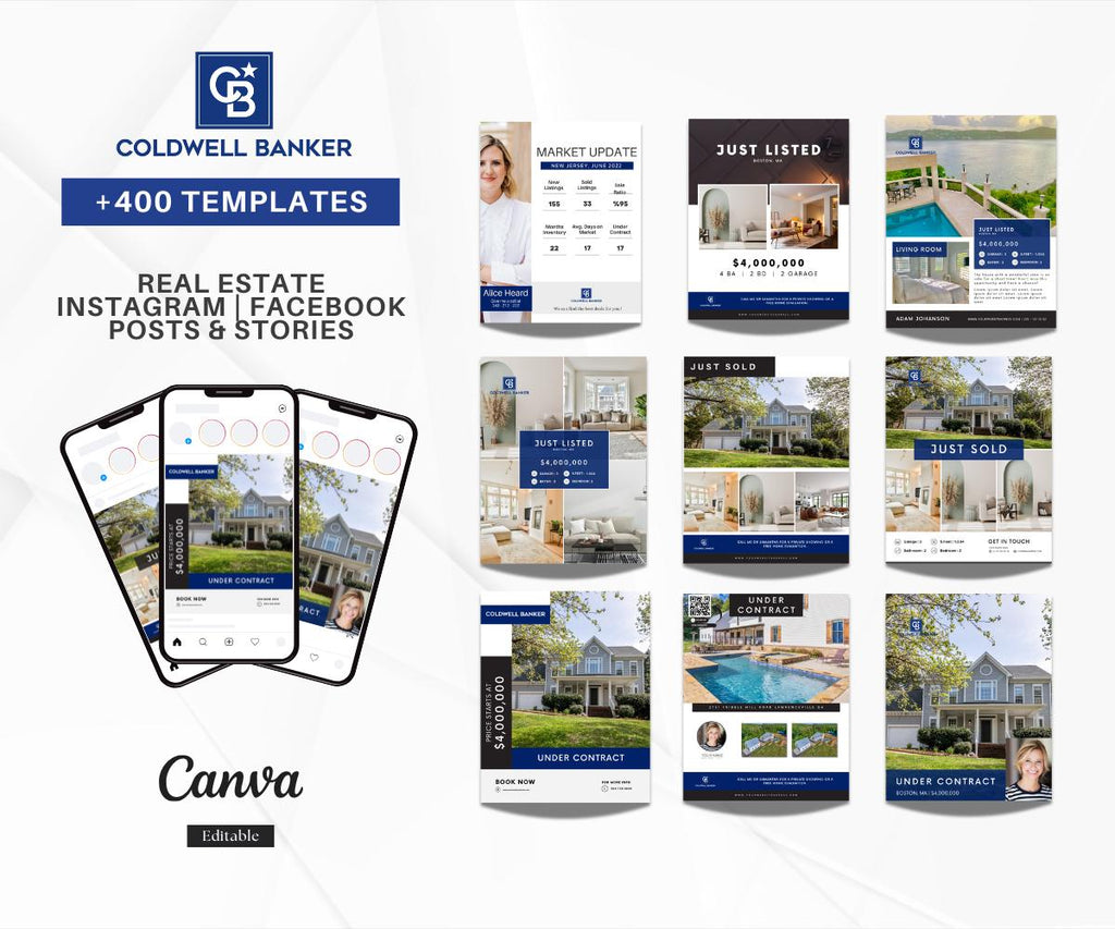 Coldwell Banker Real Estate Social Media Bundle | Just Listed, Just Sold, Open House, Market Update, Client Testimonials & More