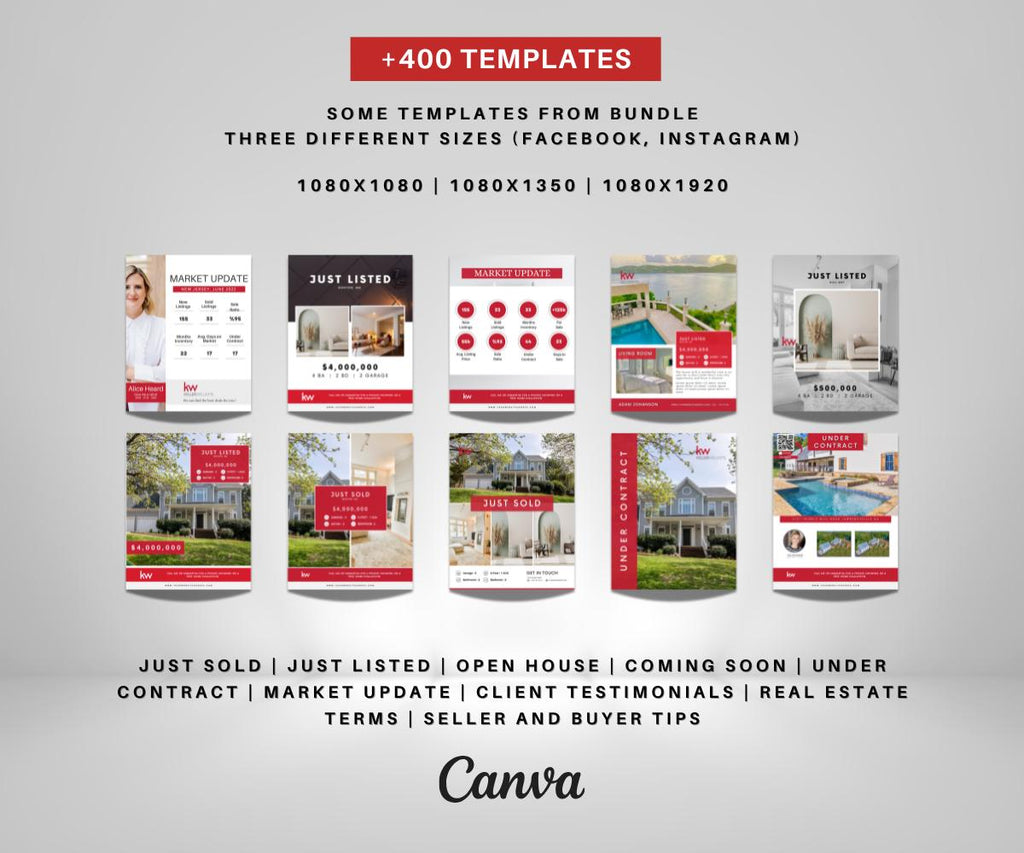 Keller Williams Real Estate Social Media Bundle | Just Listed, Just Sold, Open House, Market Update, Client Testimonials & More