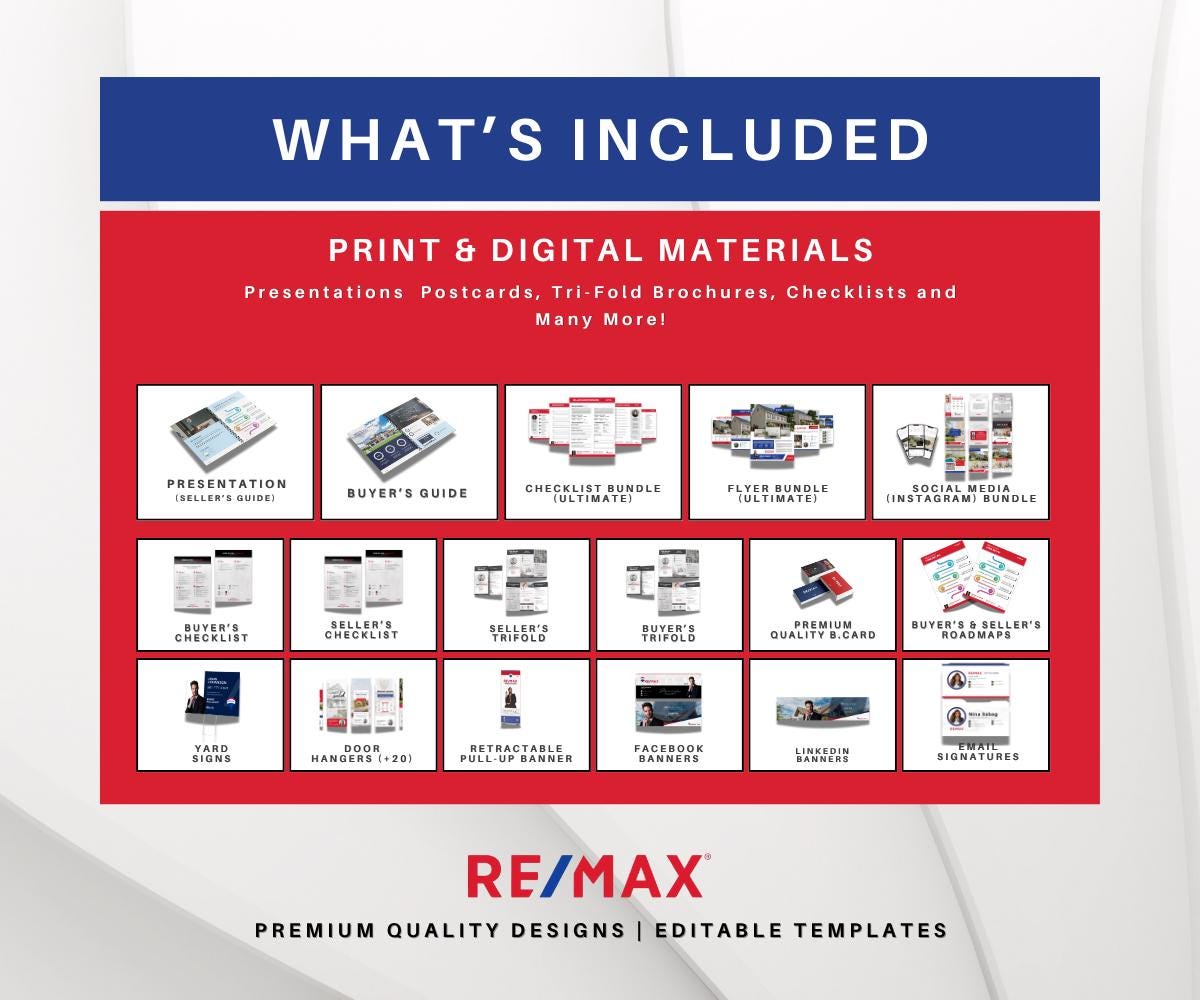 Ultimate RE/MAX Realtor Marketing Kit | Red, Blue Templates | Editable Canva Templates | Flyers, Guides, Checklists & More